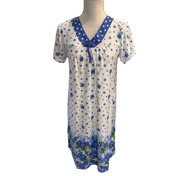 NWT Lati Fashion Intimates Blue Floral Short Sleeve Lounger Dress 811 size M - Picture 1 of 10